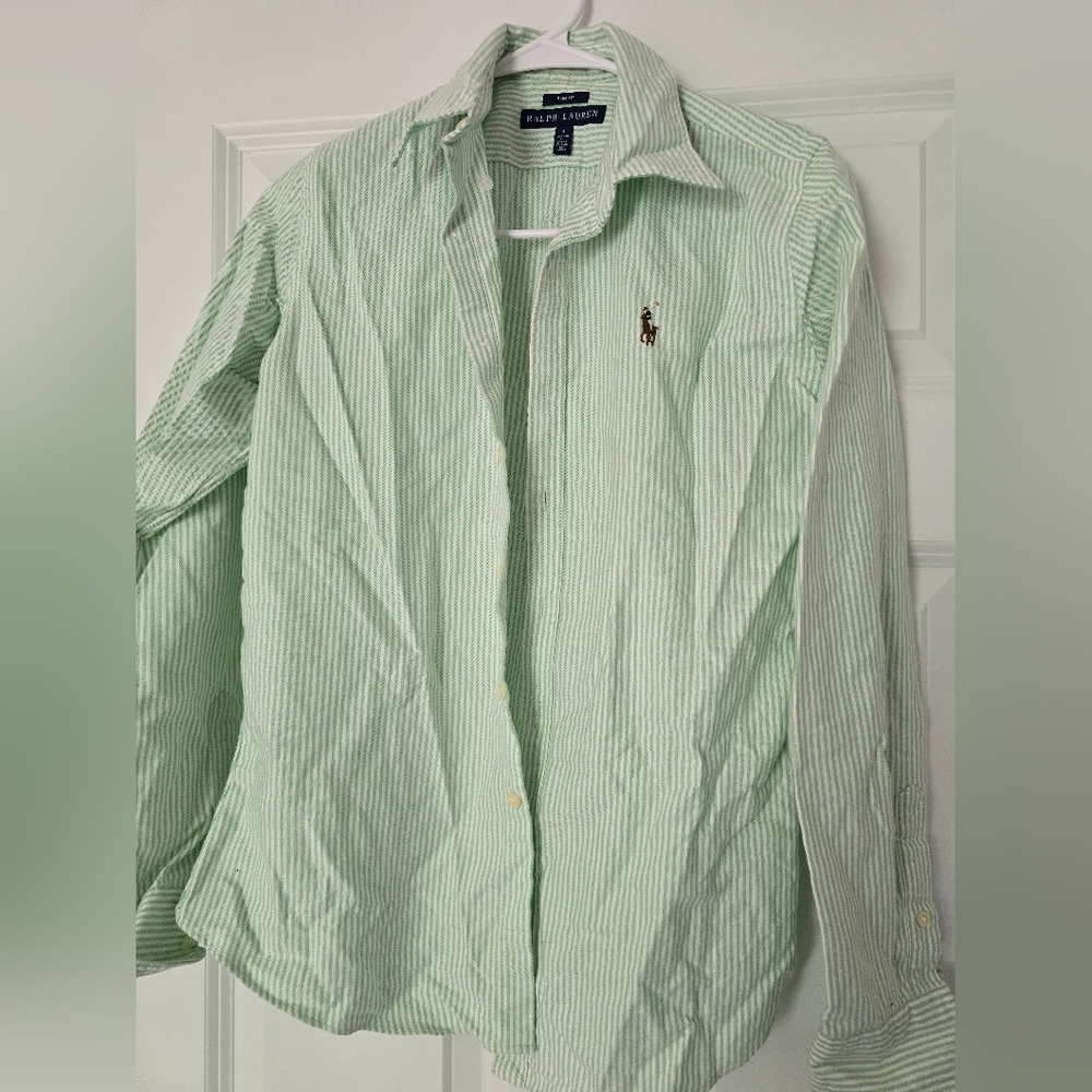 Ralph Lauren Mint Green Striped Button-Up Shirt